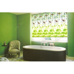 Natural green white color hanging plants long leaf water whirl flying and singing birds patter roller blinds